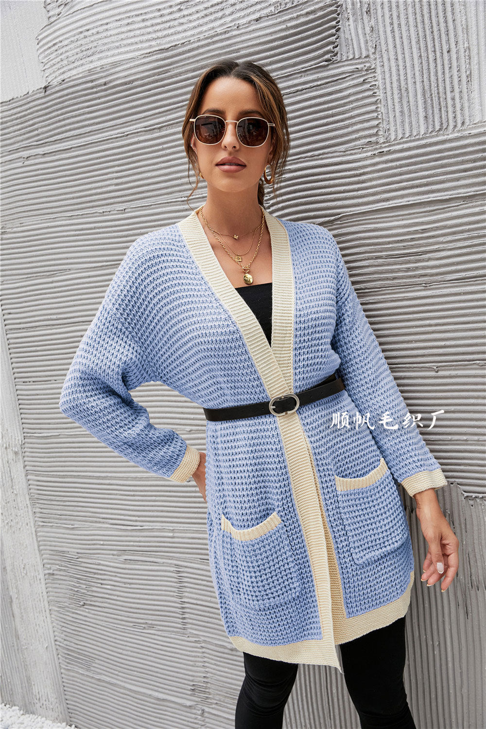 Casual Knitting Long Sleeves Women Overcoat-Shirts & Tops-Blue-S-Free Shipping Leatheretro