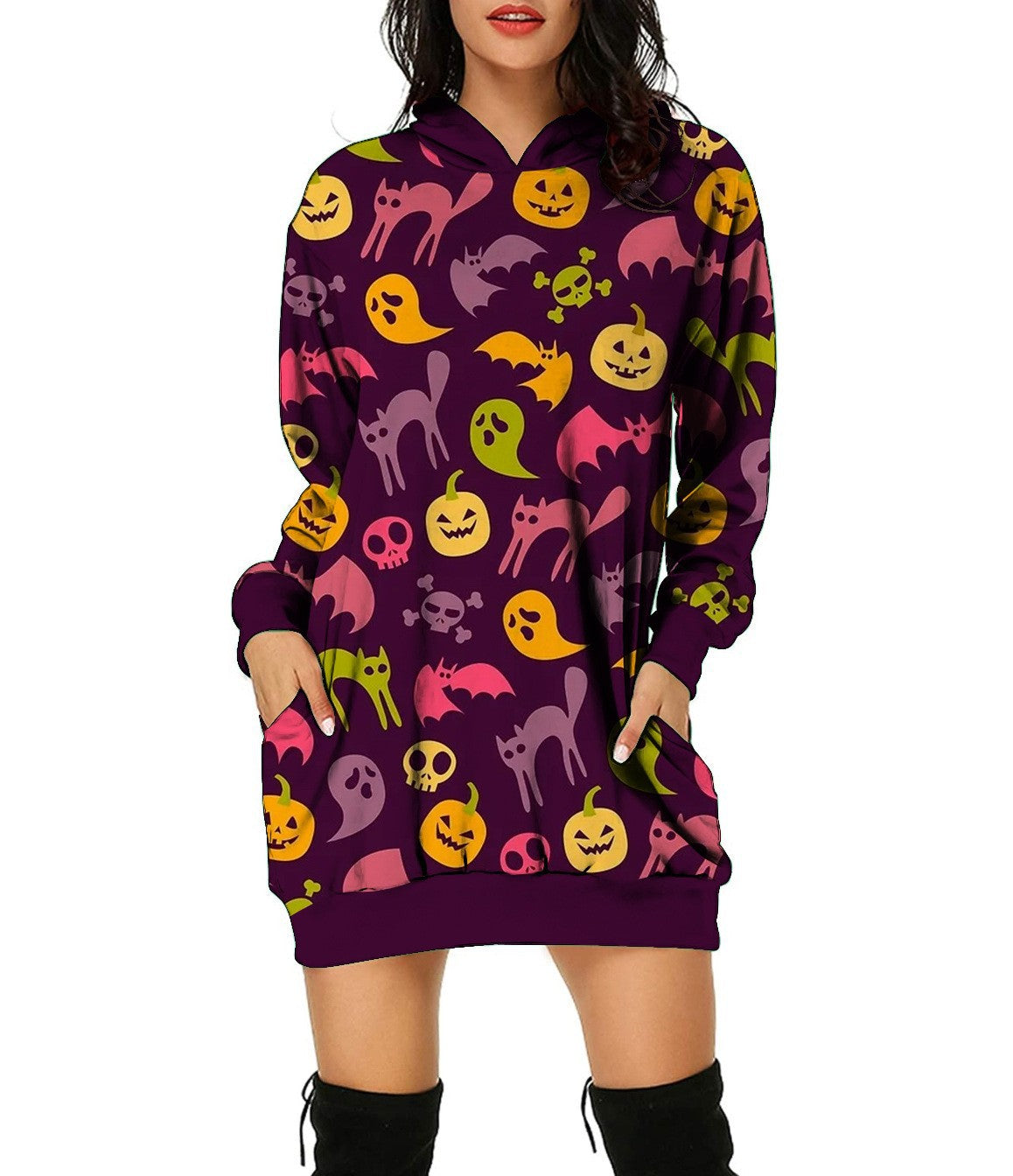 Halloween Pumpkin Design Pullover Hoodies for Women-Shirts & Tops-G-S-Free Shipping Leatheretro