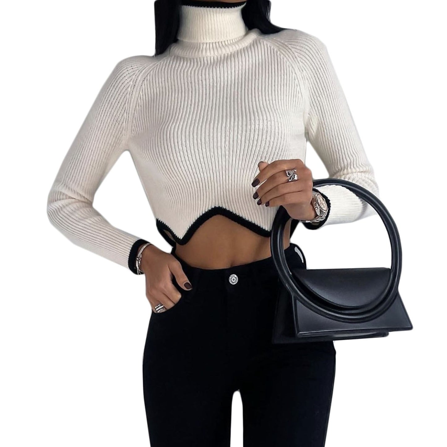 Fashion Irregular Turtleneck Pullover Short Sweaters-Shirts & Tops-A-S-Free Shipping Leatheretro