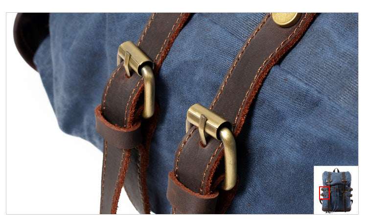 Leisure Leather Canvas Hiking Backpack 9159-Leather Canvas Backpack-Green-Free Shipping Leatheretro