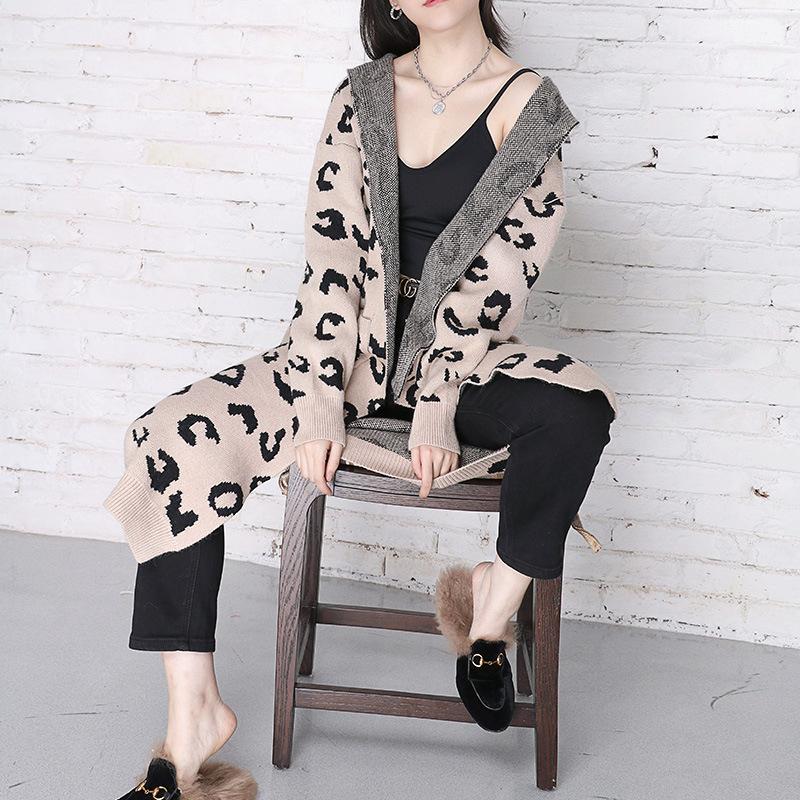 New Leopard Casual Knitting Cardigan Overcoats-Women Overcoat-Light Khaki-M-Free Shipping Leatheretro