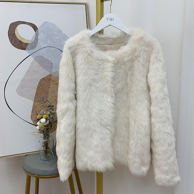 Warm Fur Short Coats for Women-Outerwear-White-L-Free Shipping Leatheretro