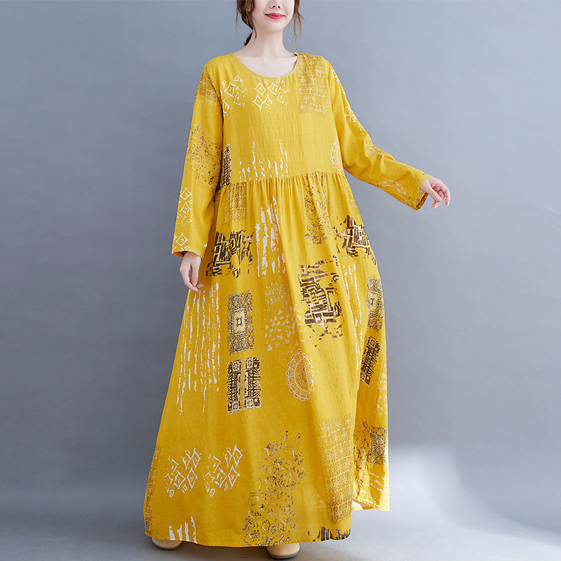 Women Yellow Plus Sizes Long Cozy Dresses-Dresses-Yellow-M-Free Shipping Leatheretro