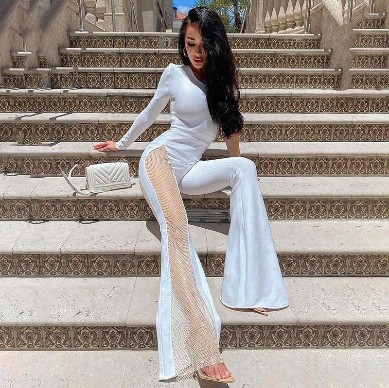 Sexy One Shoulder Tulle Diamond Jumpsuits for Women-Jumpsuits & Rompers-White-S-Free Shipping Leatheretro
