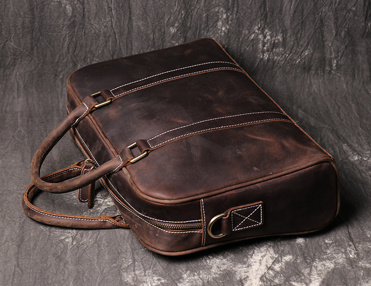 Retro Crazy Horse Leather Business Briefcase J1071-Leather Briefcase-Black-Free Shipping Leatheretro