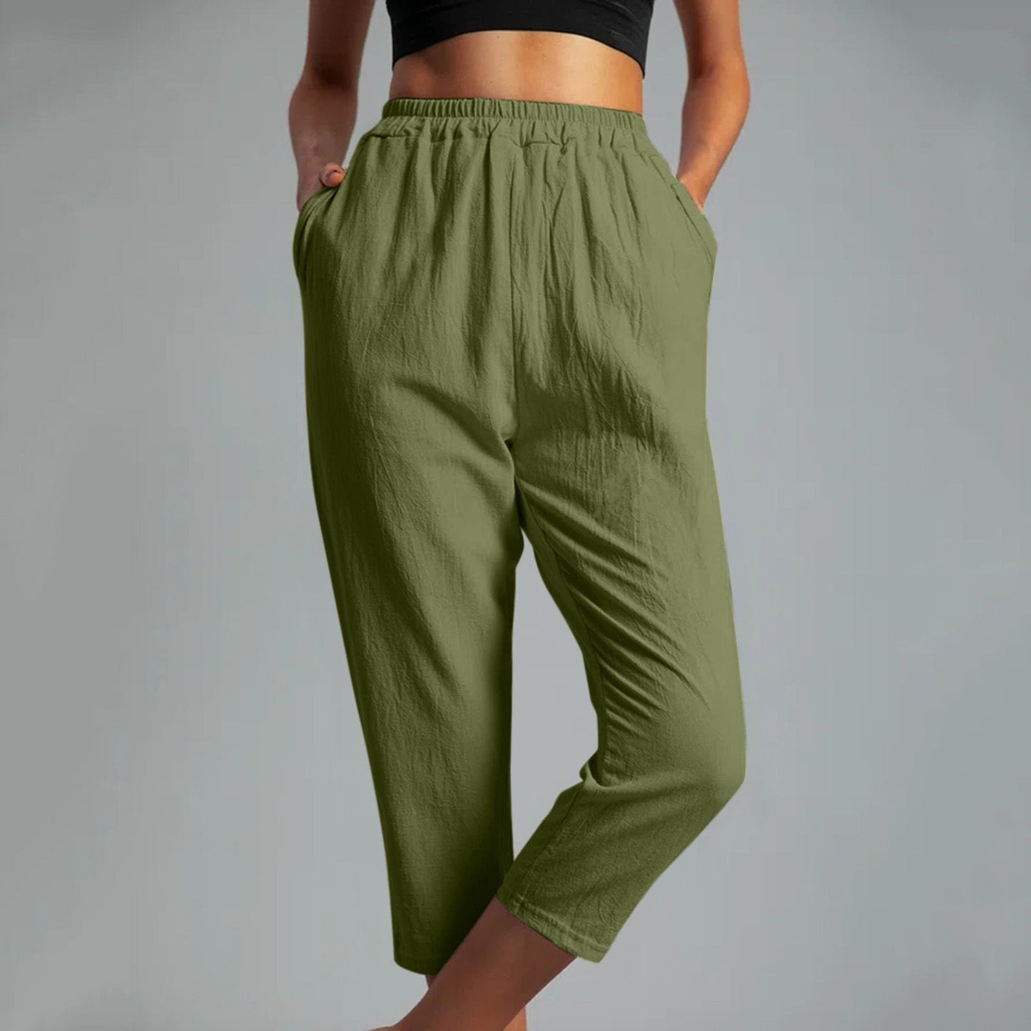 Casual Linen Summer Trousers for Women-Pants-Amy Green-S-Free Shipping Leatheretro