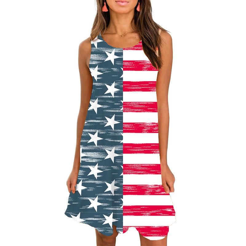 Summer Round Neck Sleeveless Flag Design Short Dresses-Mini Dresses-1-S-Free Shipping Leatheretro
