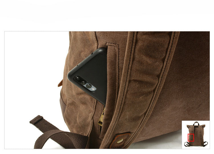 Men Waterproof Leather Canvas Hiking Bag 9505-Leather Canvas Backpack-Black-Free Shipping Leatheretro