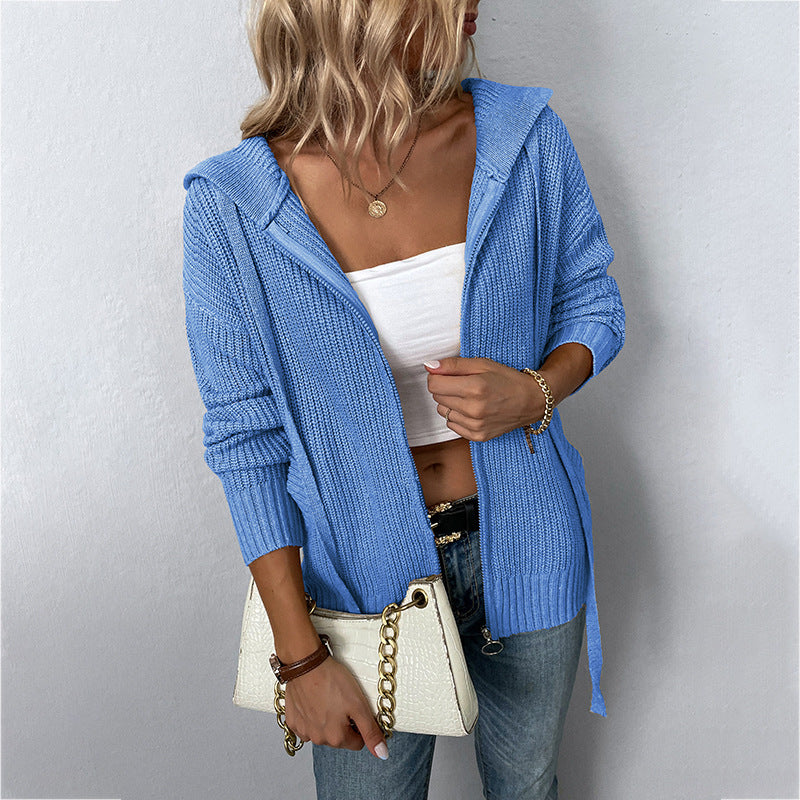 Fashion Zipper Knitted Cardigan Coats for Women-Coats & Jackets-Blue-S-Free Shipping Leatheretro