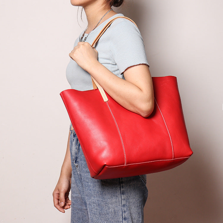 Fashion Women Large Storage Leather Handbas L1016-Leather Women Bags-Red-Free Shipping Leatheretro