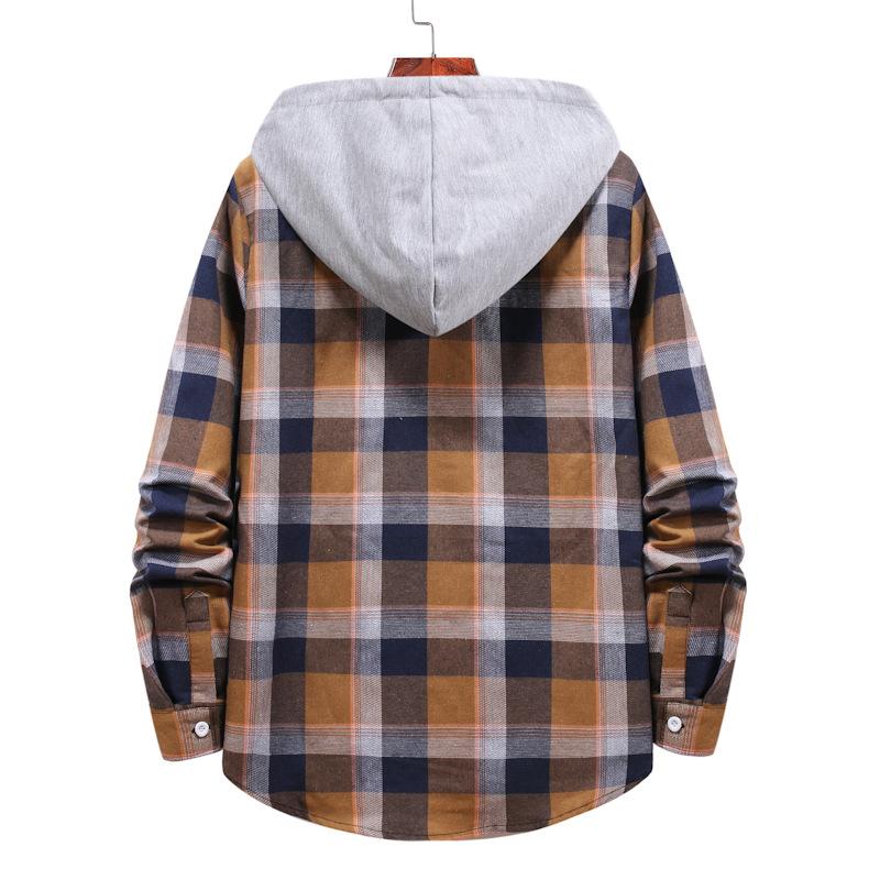 Casual Plaid Fall Men Long Sleeves Shirts-Men Tops-Blue-S-Free Shipping Leatheretro