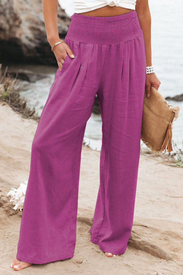 Casual Linen Summer Wide Legs Pants for Women-Pants-Rose Red-S-Free Shipping Leatheretro