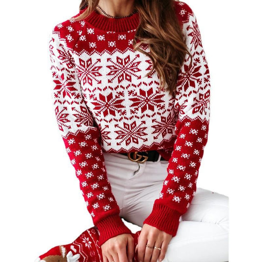 Casual Women Christmas Snowflake Knitting Sweaters-Shirts & Tops-White-S-Free Shipping Leatheretro