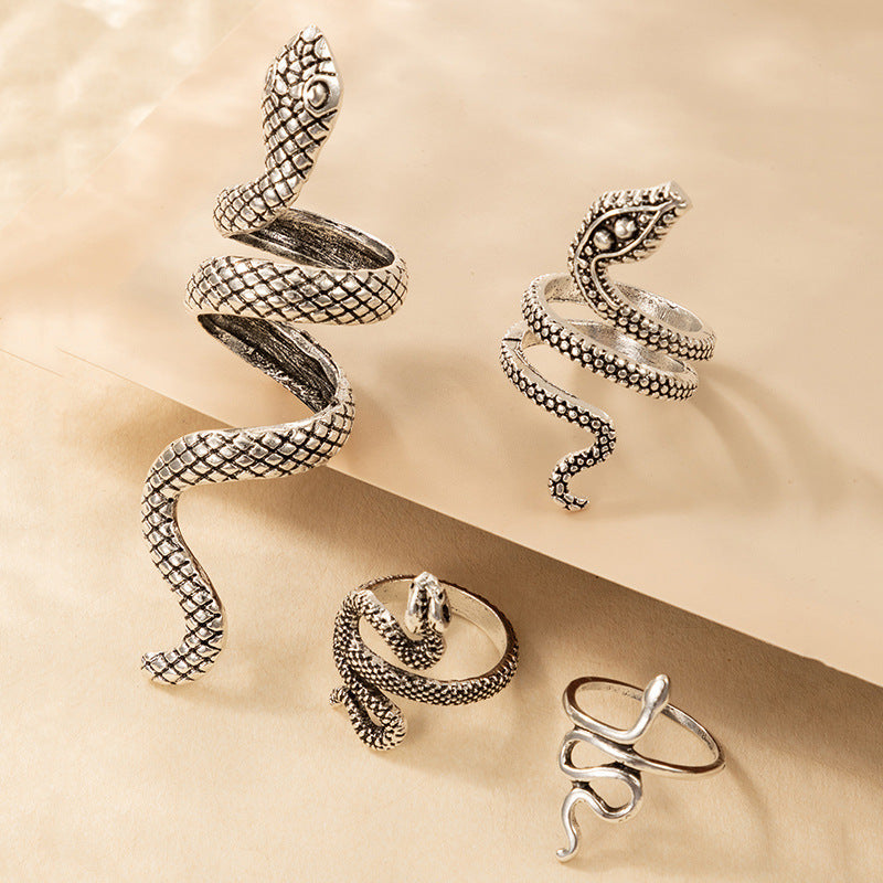 Vintage Cool Snake Shape Rings for Women 4pcs/set-Rings-White-Free Shipping Leatheretro