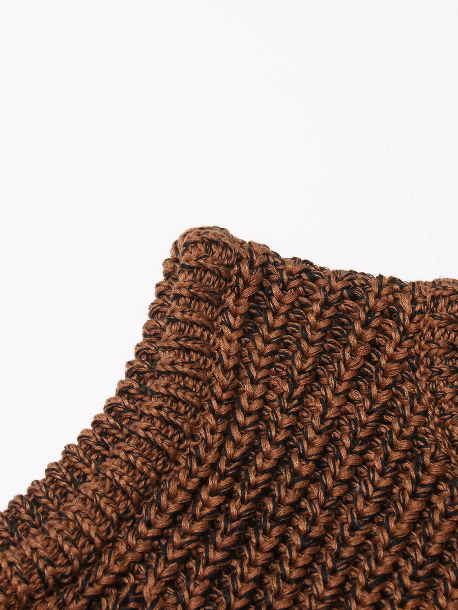 Vintage Brown Knitted Tank Top Vest for Women-Shirts & Tops-Brown-S-Free Shipping Leatheretro