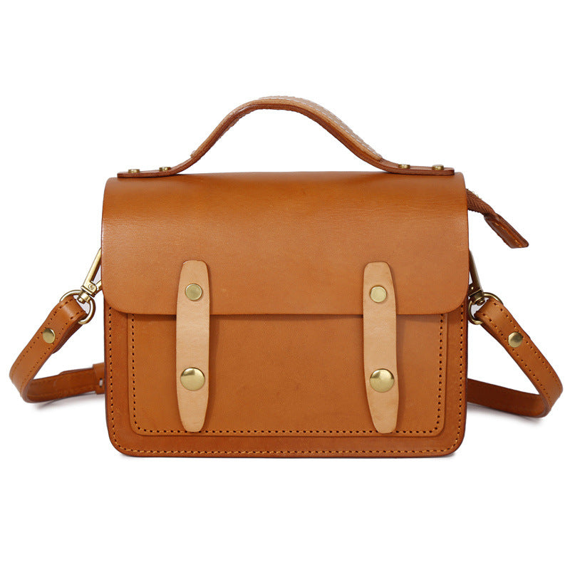 Cowhide Vege Tanned Leather Messager Handbag for Women 8025-Handbags-Brown-Free Shipping Leatheretro