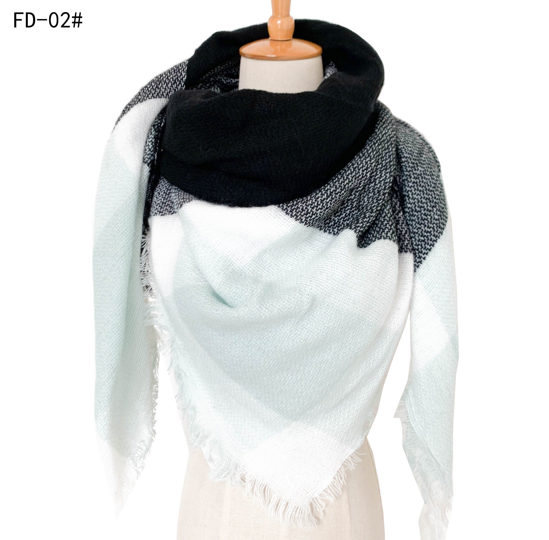Winter Warm Plaid Scarves for Women-Scarves & Shawls-Blue Gray-140cm-Free Shipping Leatheretro