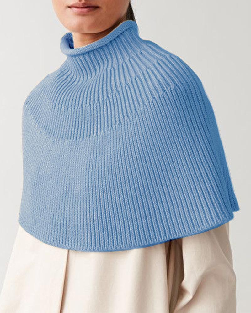 Women Designed High Neck Knitting Capes-Shirts & Tops-Sky Blue-S-Free Shipping Leatheretro