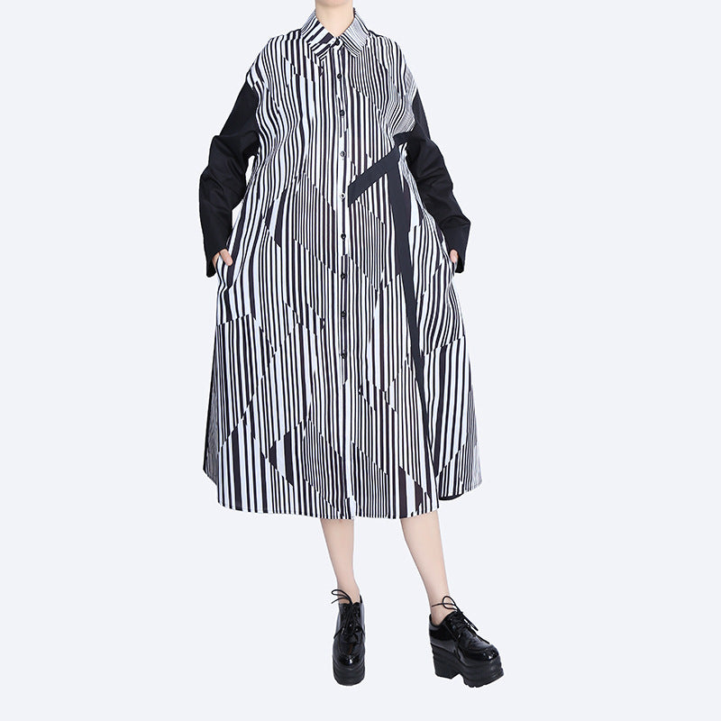 Classy Striped Long Sleeves Shirts Dresses-Dresses-Black-One Size-Free Shipping Leatheretro