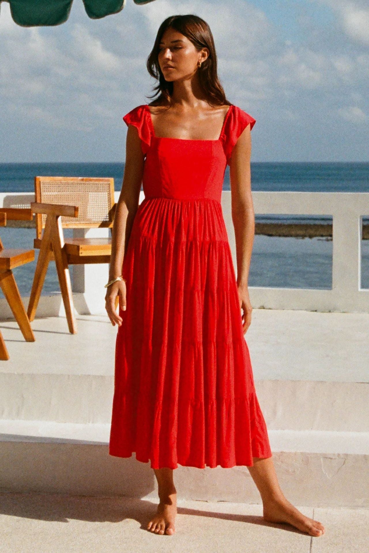 Casual High Waist Ruffled Summer Long Dresses-Dresses-Red-S-Free Shipping Leatheretro