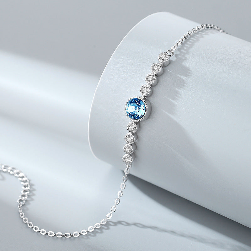 Romantic Luxury Crystal Sliver Bracelet for Women-Bracelets-Blue-Free Shipping Leatheretro