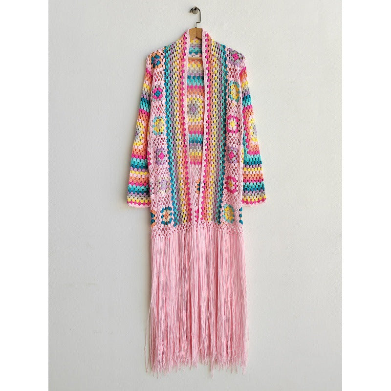 Colorful Crochet Irregular Tassels Coats for Women-Shirts & Tops-Pink-S-Free Shipping Leatheretro