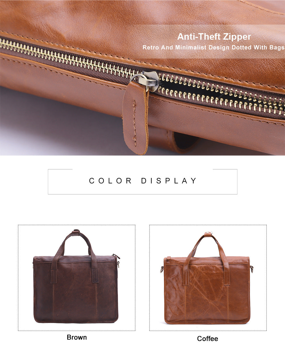 Simple Vintage Leather Business Briefcase J6495-Leateher Briefcase-Brown-Free Shipping Leatheretro
