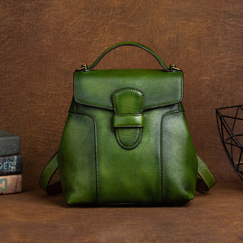 Vintage Vege Tanned Leather Backpack C327-Backpack-Green-Free Shipping Leatheretro