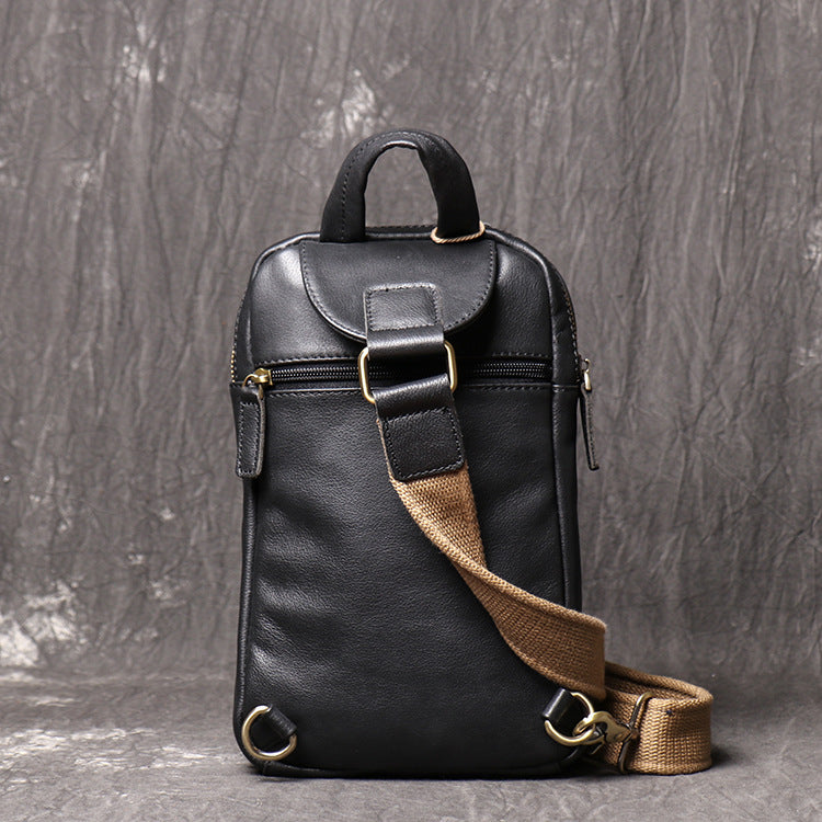 Vintage Black Large Crossbody Leather Chest Bags 9843-Handbags-Black-Free Shipping Leatheretro