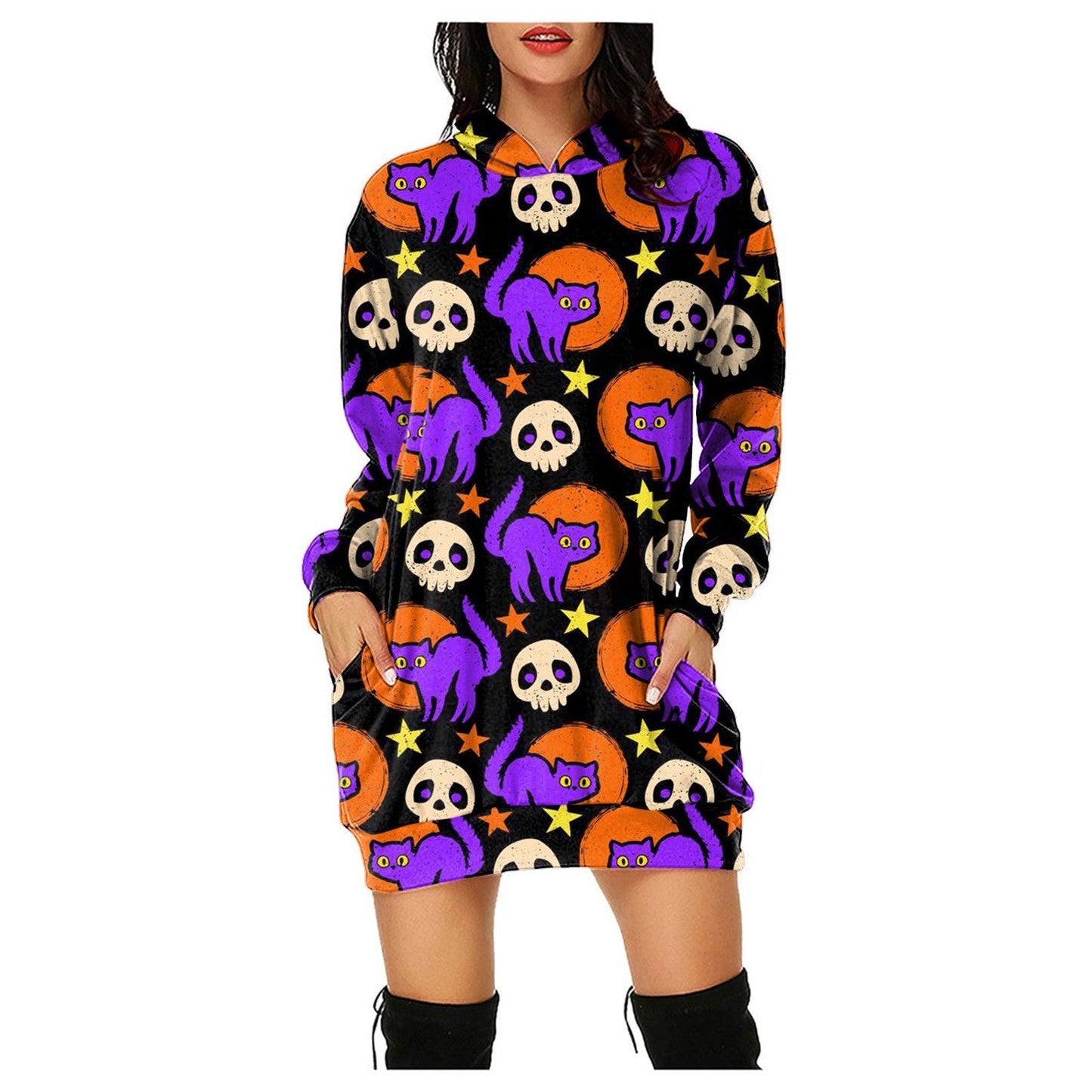 Halloween Pumpkin Design Pullover Hoodies for Women-Shirts & Tops-E-S-Free Shipping Leatheretro