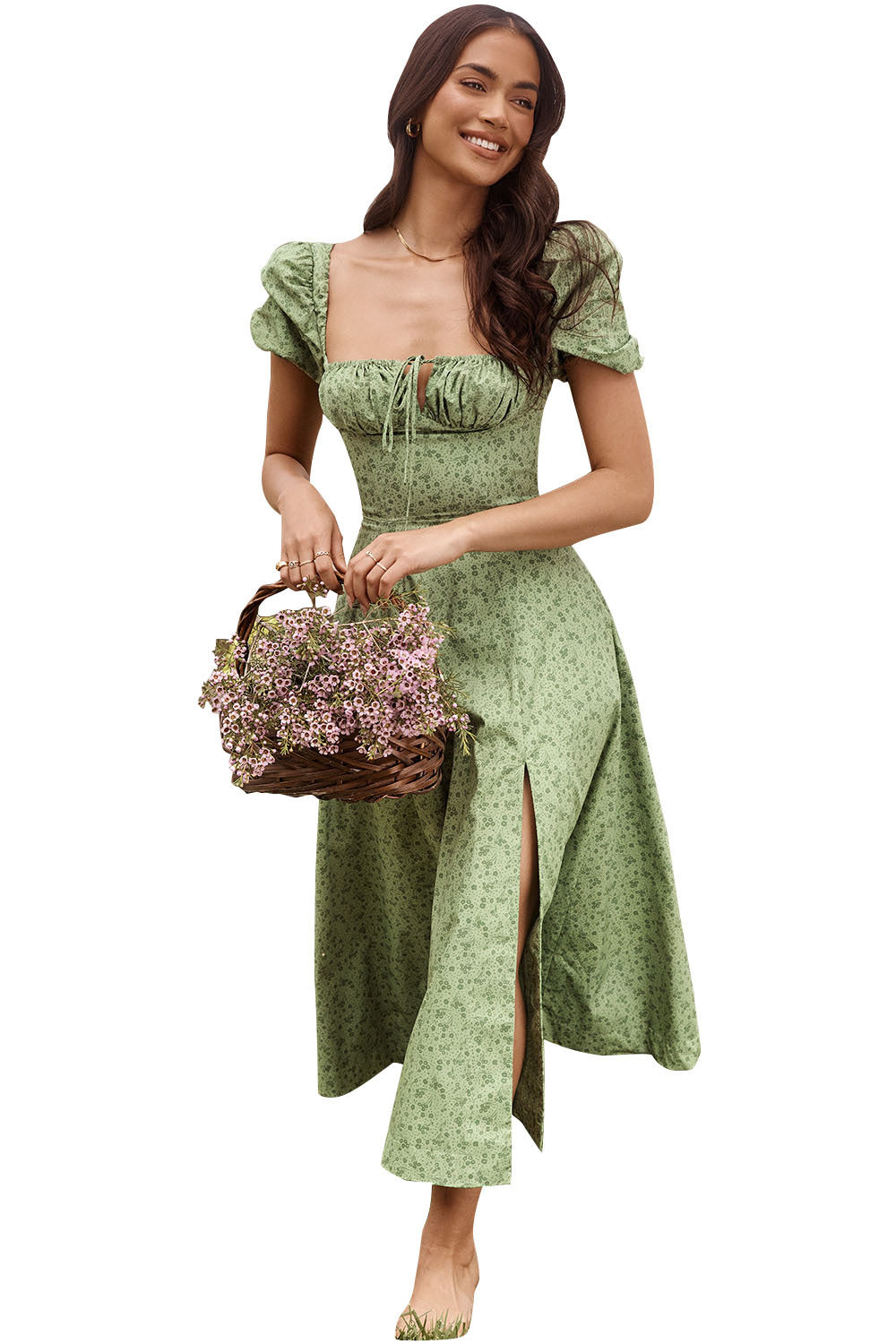Lovely Summer Floral Print Long Dresses-Dresses-Green-S-Free Shipping Leatheretro
