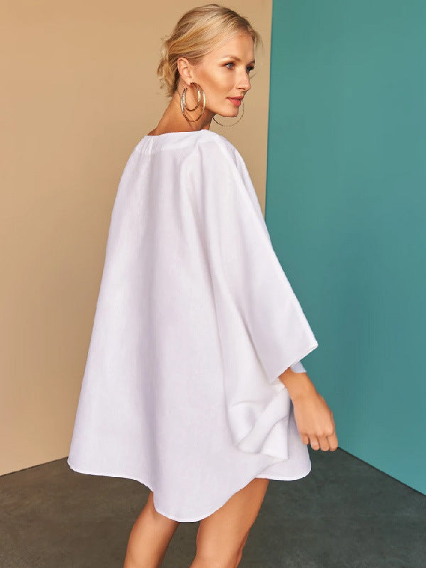 White A Line Mini Bat Dresses-Dresses-White-S-Free Shipping Leatheretro