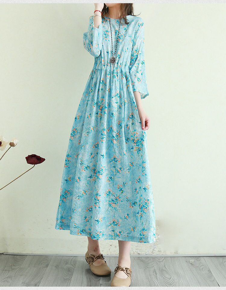 Vintage Cotton Women Plus Sizes Long Dresses-Dresses-Gray-M-Free Shipping Leatheretro