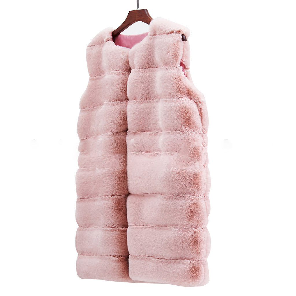 Artificial Fur Warm Winter Long Vest for Women-Shirts & Tops-Khaki-S-Free Shipping Leatheretro