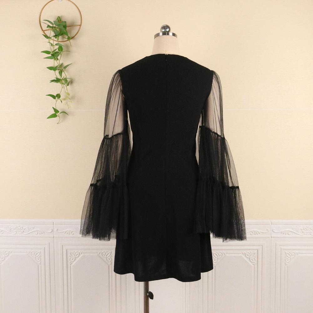 Black See Through Net Ruffled Mini Dresses-MiniDresses-Black-S-Free Shipping Leatheretro