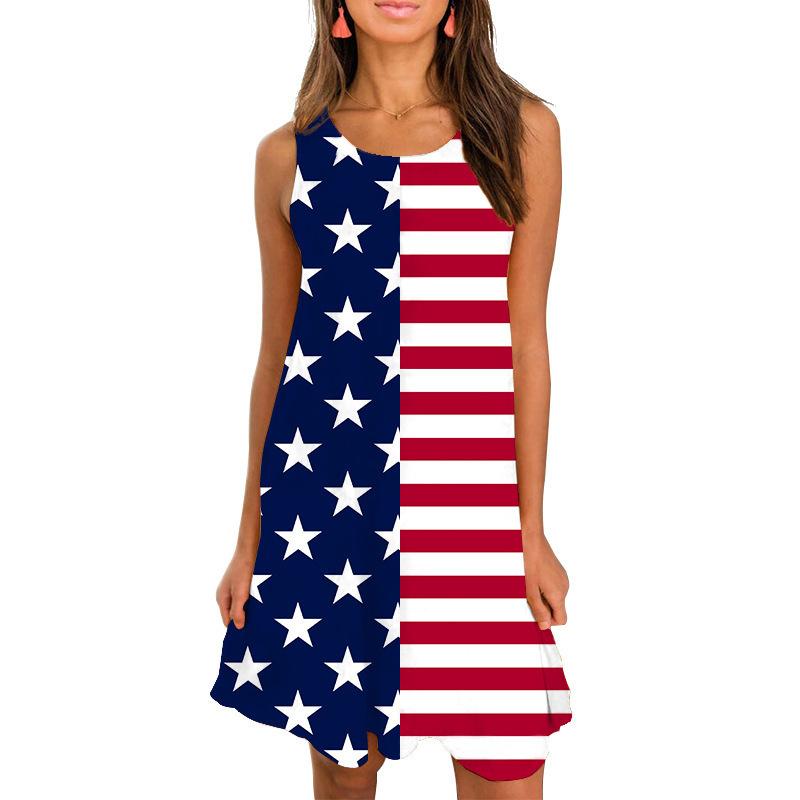 Summer Round Neck Sleeveless Flag Design Short Dresses-Mini Dresses-1-S-Free Shipping Leatheretro