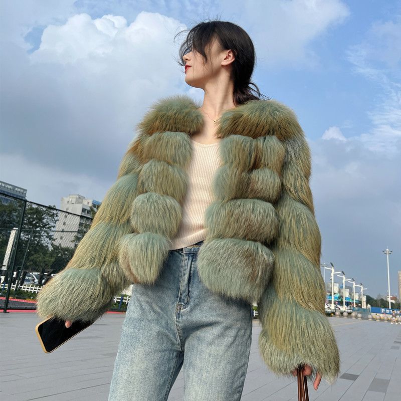 Luxury Winter Fox Fur Women Coats-Coats & Jackets-Green-M 40-48 kg-Free Shipping Leatheretro
