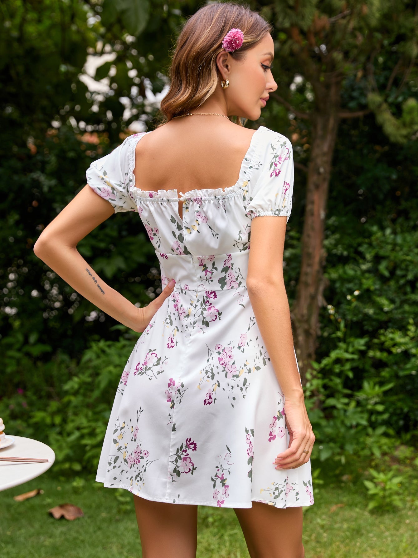Summer Square Neckline Floral A Line Short Dresses-Dresses-White-S-Free Shipping Leatheretro