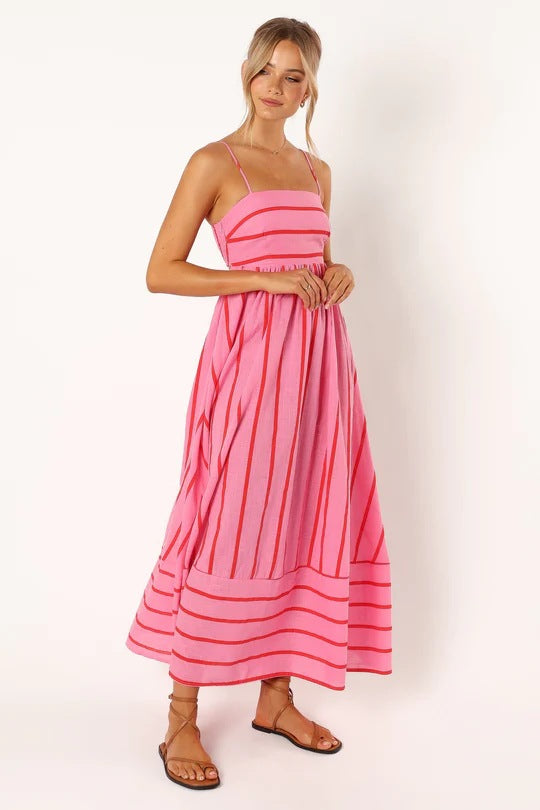 Casual Summer Striped Sleeveless Long Dresses-Dresses-Apricot-S-Free Shipping Leatheretro