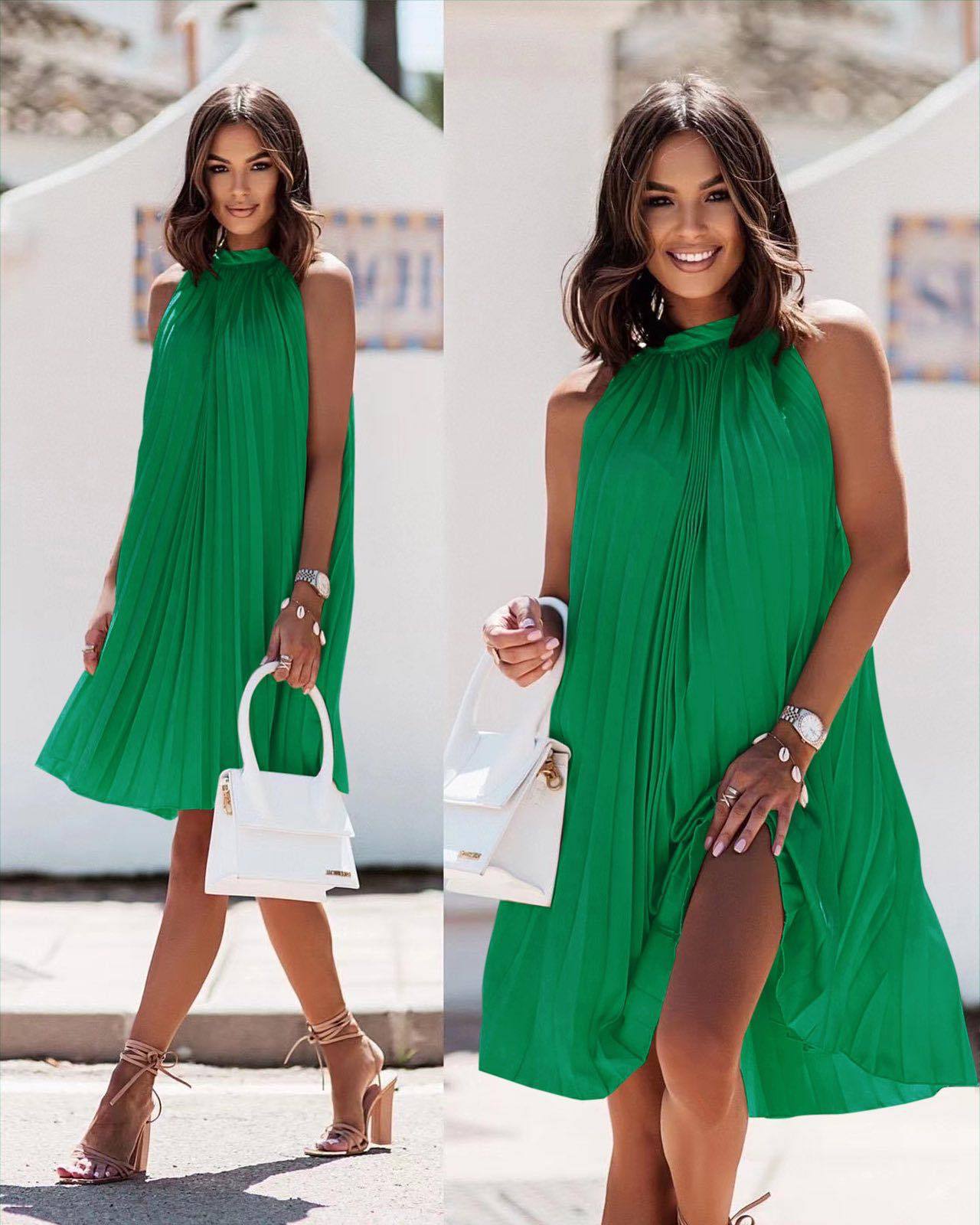 Summer Stain Sleeveless Sun Dresses-Dresses-Green-One Size-Free Shipping Leatheretro