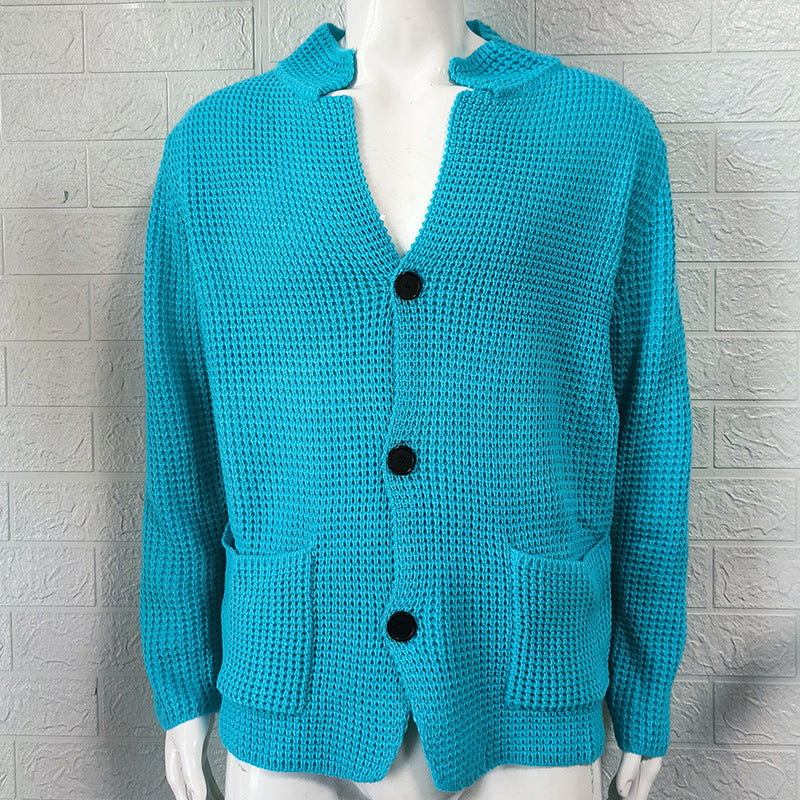 Casual Stand Collar Plus Sizes Knitted Cardigan Sweaters for Men-Shirts & Tops-Lake Green-S-Free Shipping Leatheretro