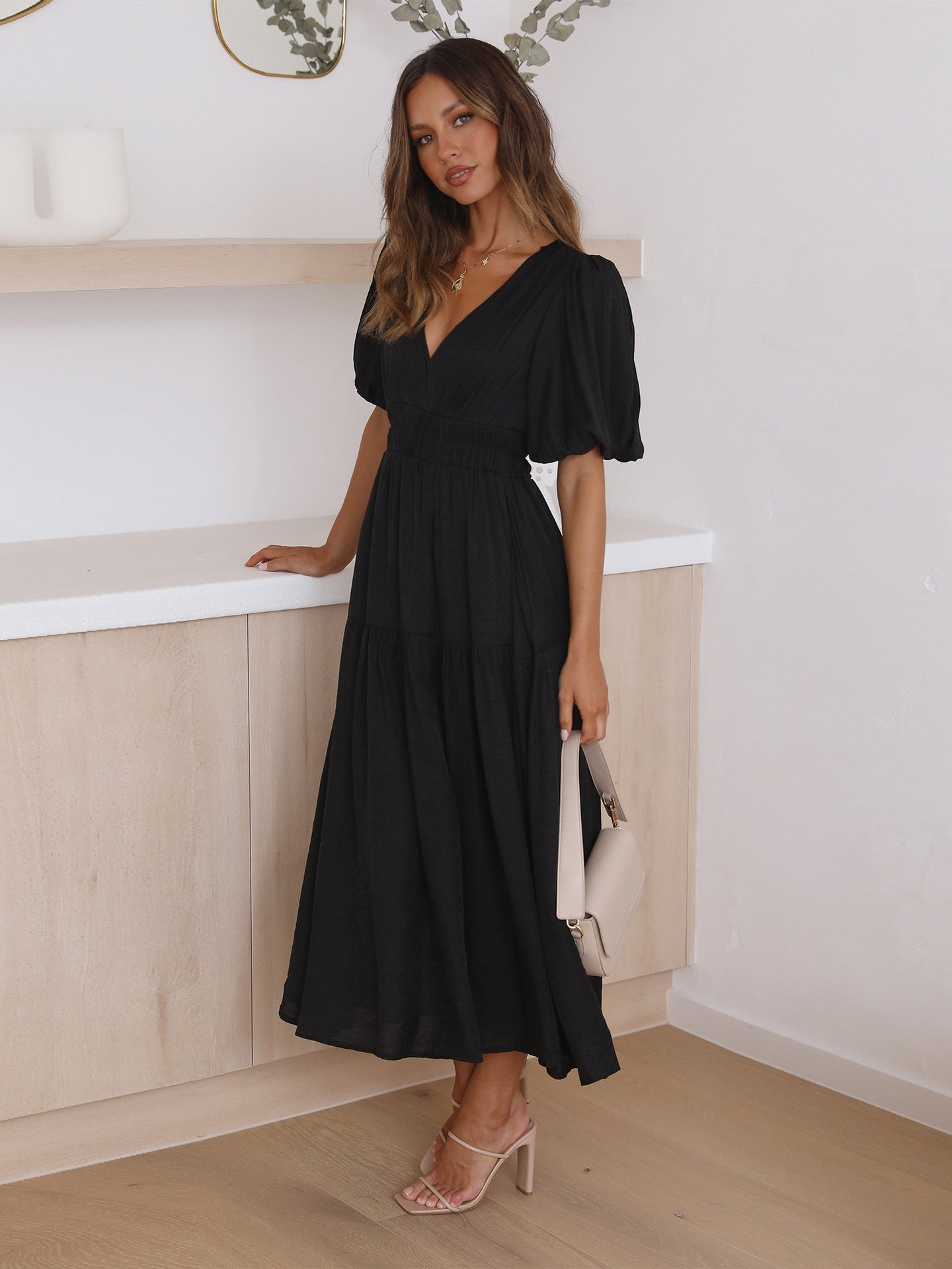 Summer V Neck Holiday Dresses for Women-Dresses-Black-S-Free Shipping Leatheretro