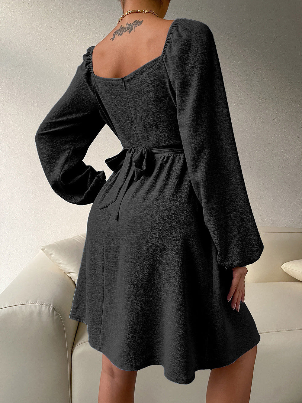 Casual Fall A Line Dresses for Women-Dresses-White-S-Free Shipping Leatheretro