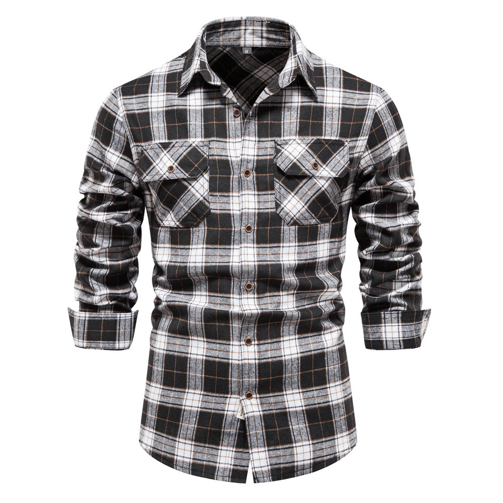 Fall Plaid Long Sleeves Shirts for Men-Shirts & Tops-E-S-Free Shipping Leatheretro
