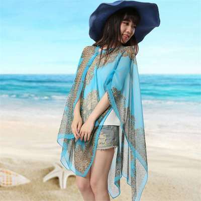 Summer Chiffon Women Cape Covers-Costume Capes-Sky Blue-180cm-Free Shipping Leatheretro