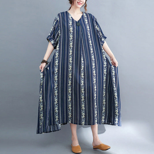 Summer Linen Plus Sizes Women Long Dresses-Dresses-Blue-One Size-Free Shipping Leatheretro