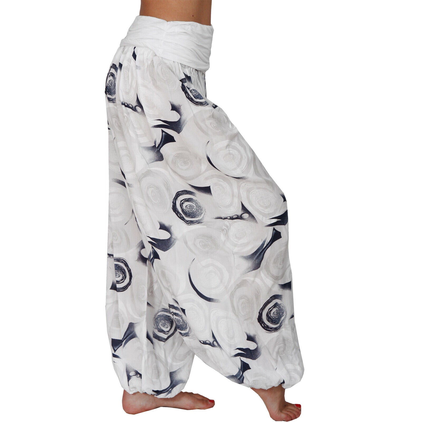 Casual Floral Print Women Harem Pants-Pants-White-S-Free Shipping Leatheretro