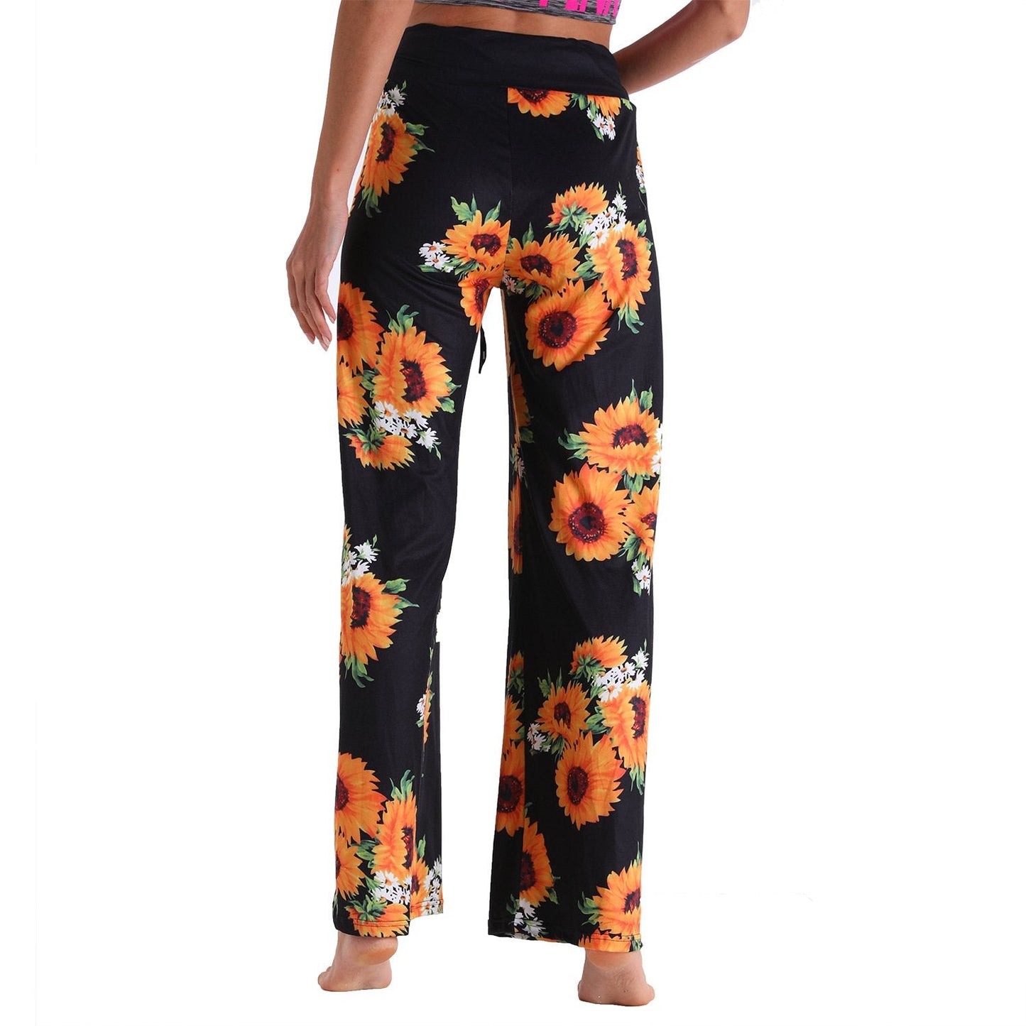 Casual Floral Print Women High Waist Trousers for Homewear-Pajamas-2011-S-Free Shipping Leatheretro