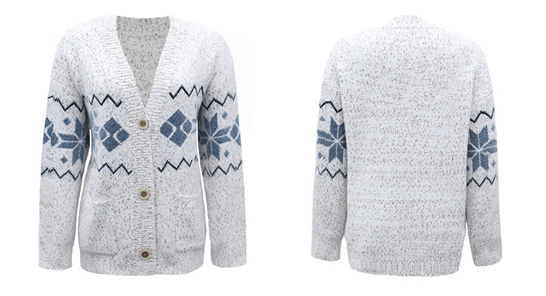 Fashion Christmas Flake Knitted Cardigan Coats-Shirts & Tops-Pink-S-Free Shipping Leatheretro