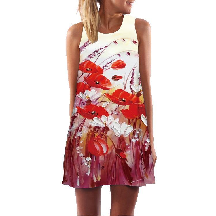 Summer 3D Floral Print Sleeveless Mini Short Dresses-Mini Dresses-11-S-Free Shipping Leatheretro